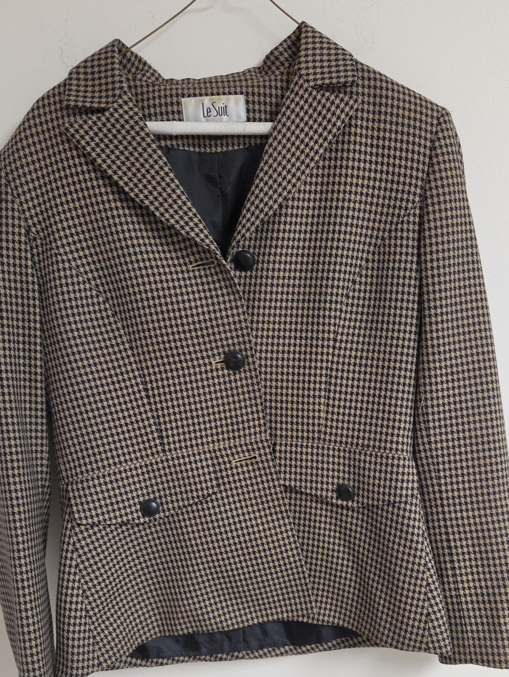 Le Suit Women's Black and Brown Houndstooth Blazer